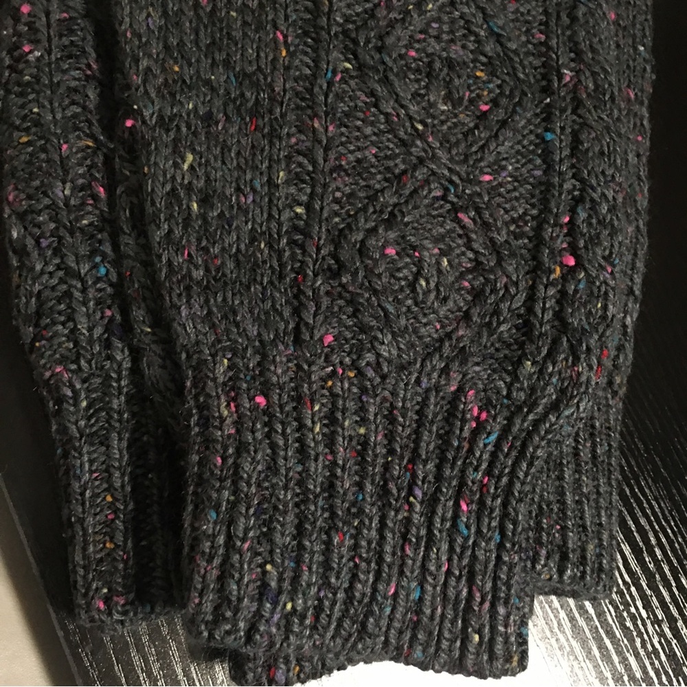 Vtg South Channel Cable knit chunky sweater gray speckled multicolor flecks LG